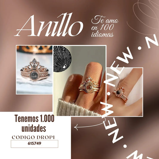 ANILLO TE AMO EN 100 IDIOMAS 2 EN 1