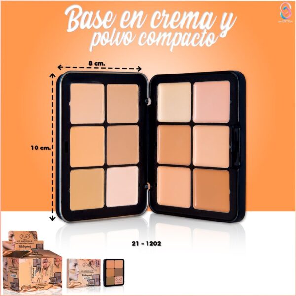 Kit 6 tonos de base en crema y polvo compacto