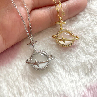 💫 Dúo de COLLARES SATURNOS PIEDRA NATURAL🤩, Selecciona tu favorito